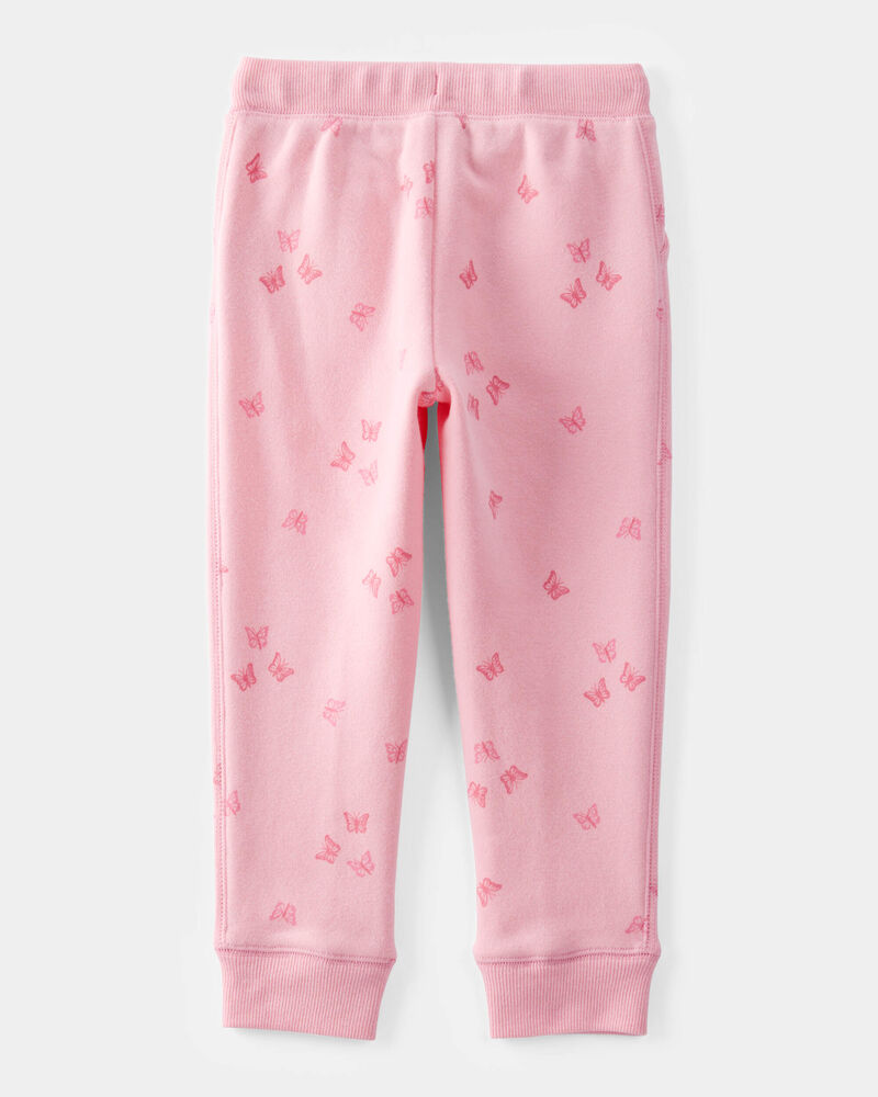 Toddler Butterfly Print Fleece Drawstring Joggers - Pink, image 2 of 4 slides
