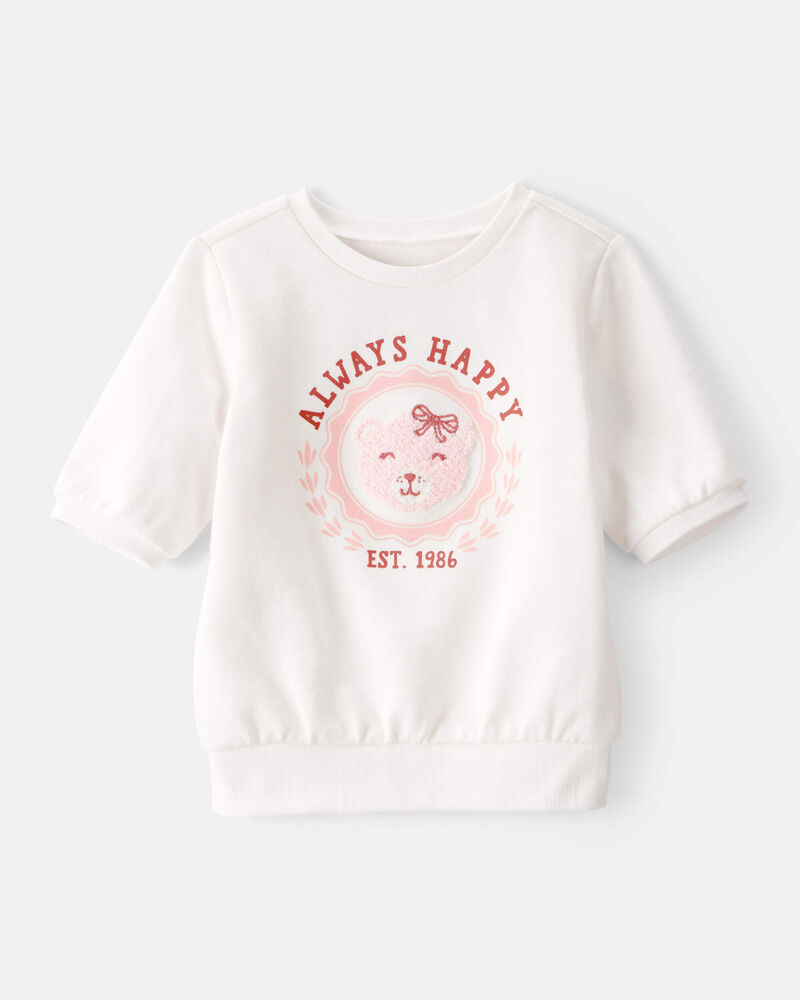 Toddler Girl Always Happy French Terry Short-Sleeve Top - Ivory, image 1 of 4 slides