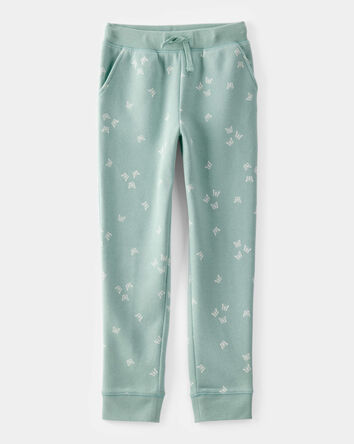 Girls Butterfly Print Fleece Drawstring Joggers - Green, 
