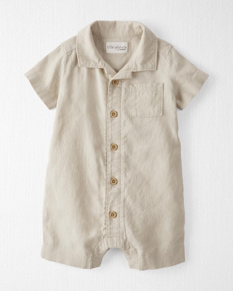 Baby Button-Front Romper Made with LENZING™ ECOVERO™ and Linen, image 1 of 3 slides