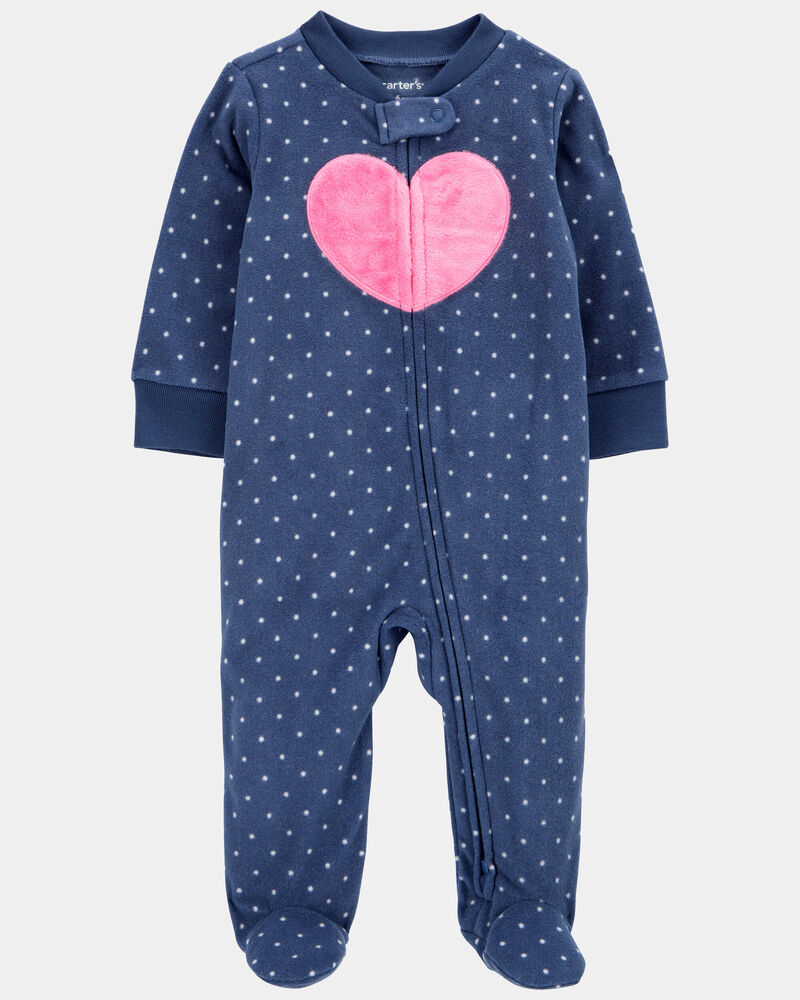 Baby Heart Fleece Zip-Up Footie Sleep & Play Pajamas, image 3 of 5 slides