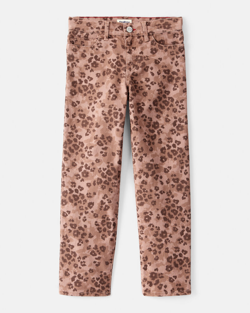Girls Mid-Rise Leopard Print Cotton Pants - Brown, image 1 of 4 slides