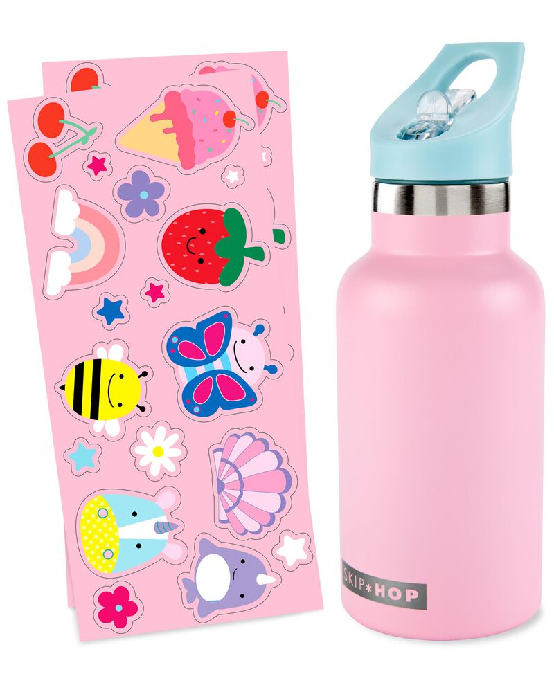 Stainless Steel Canteen Bottle With Stickers - Pink, image 3 of 4 slides