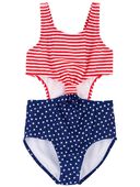 Red, White, Blue - Kid Stars and Stripes 1-Piece Cut-Out Swimsuit