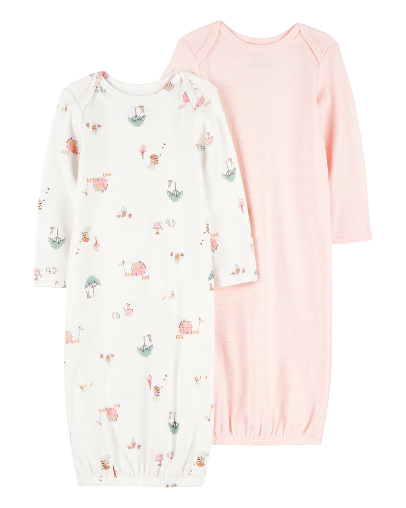 Baby 2-Pack Sleeper Gowns - Pink, image 1 of 5 slides