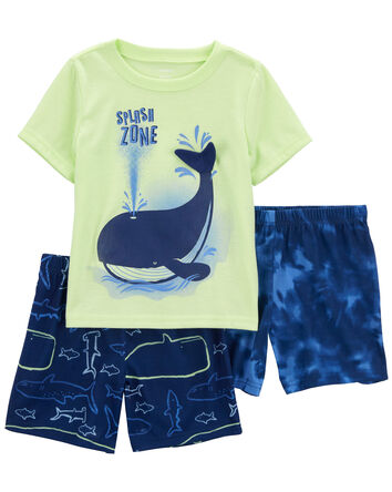 Toddler 3-Piece Whale Loose Fit Pajama Set, 