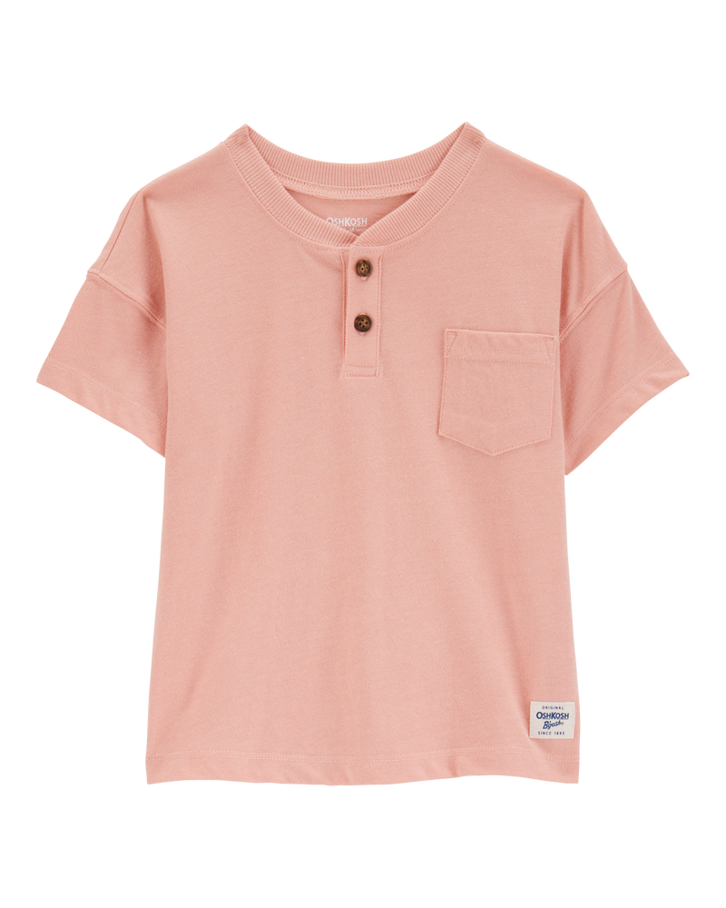 Baby Pocket Henley Tee - Coral, image 1 of 3 slides