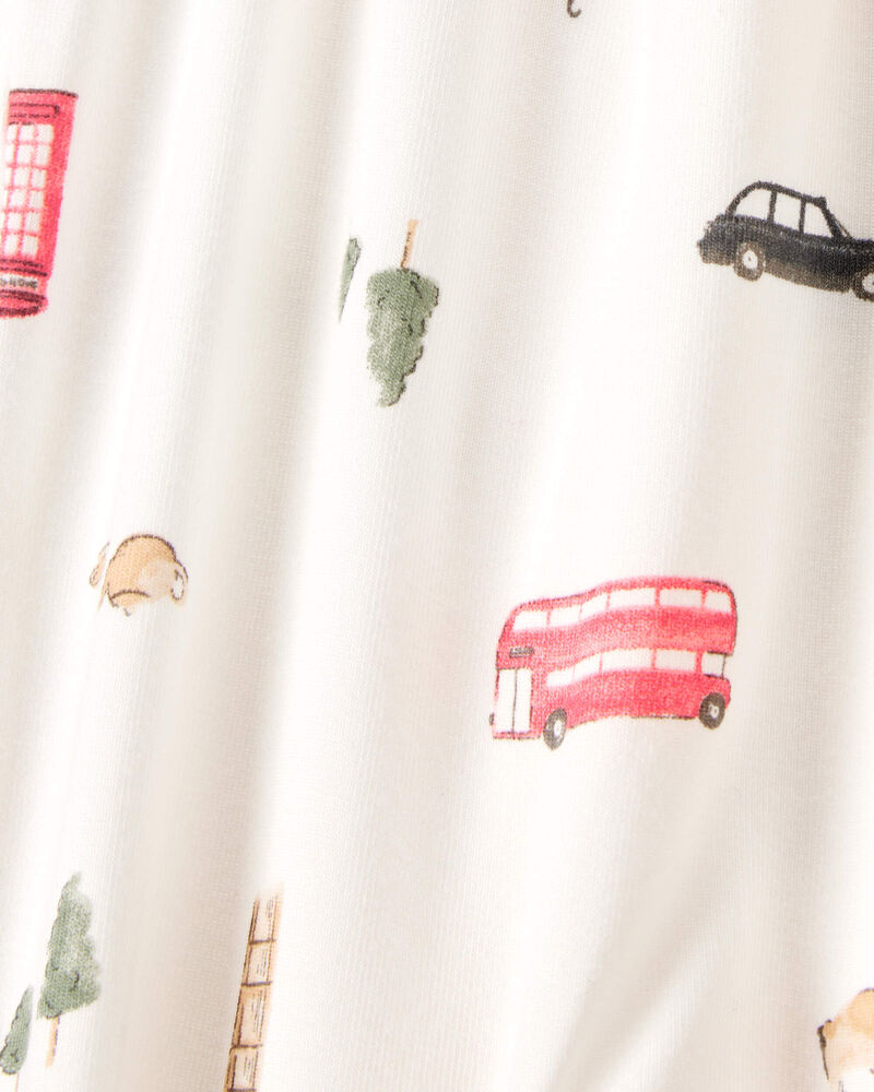 Baby London Print 2-Way Zip PurelySoft Sleep & Play Pajamas - Ivory, image 2 of 6 slides