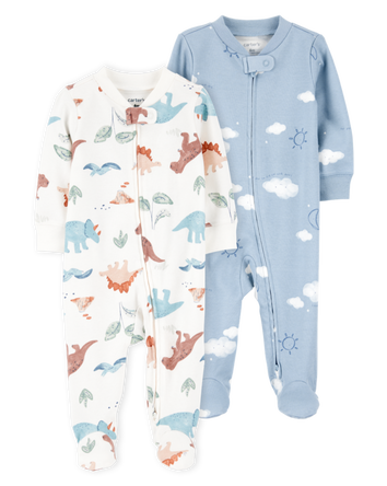 Baby 2-Pack  Cotton 2-Way Zip Sleep & Play Pajamas - Blue/Ivory, 