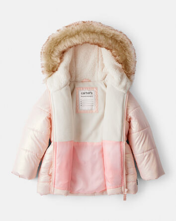 Toddler Girl Hooded Heavyweight Winter Jacket - Pink, 