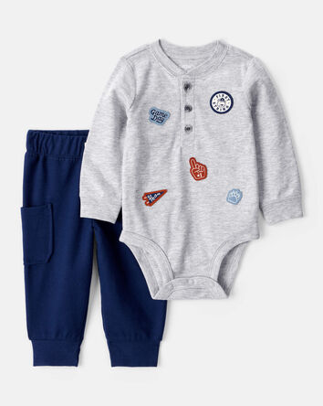 Baby Boy 2-Piece Sports Long-Sleeve Bodysuit & Pant Set - Grey, 
