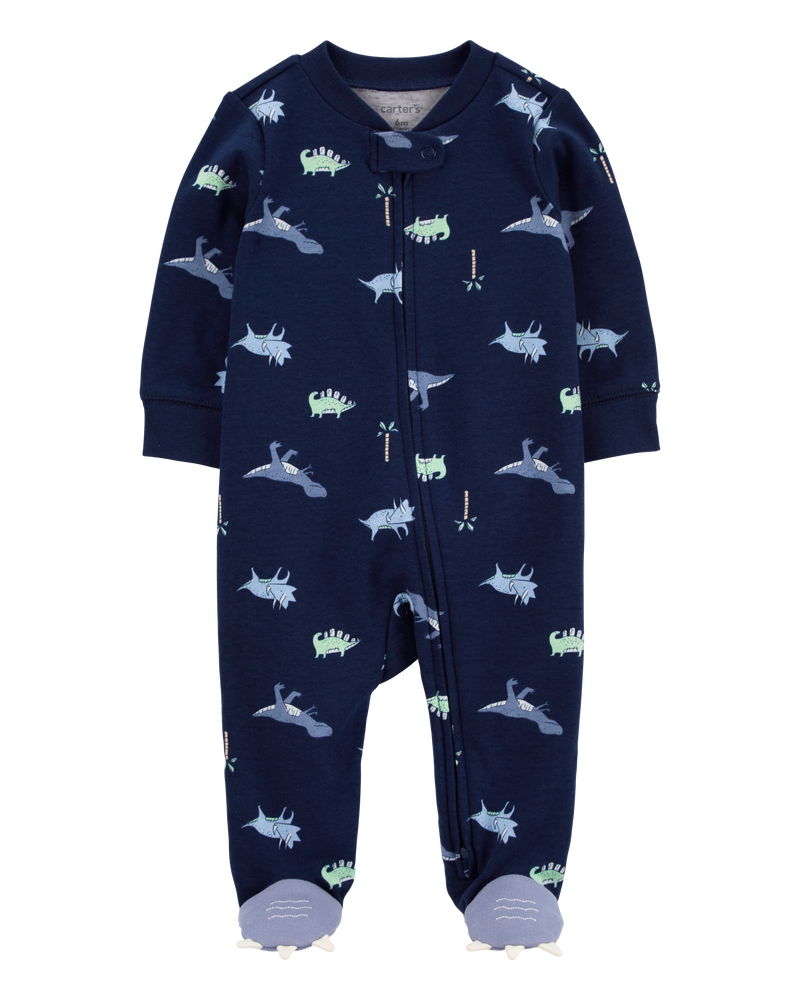 Baby Dinosaur 2-Way Zip Cotton Sleep & Play Pajamas, image 1 of 5 slides