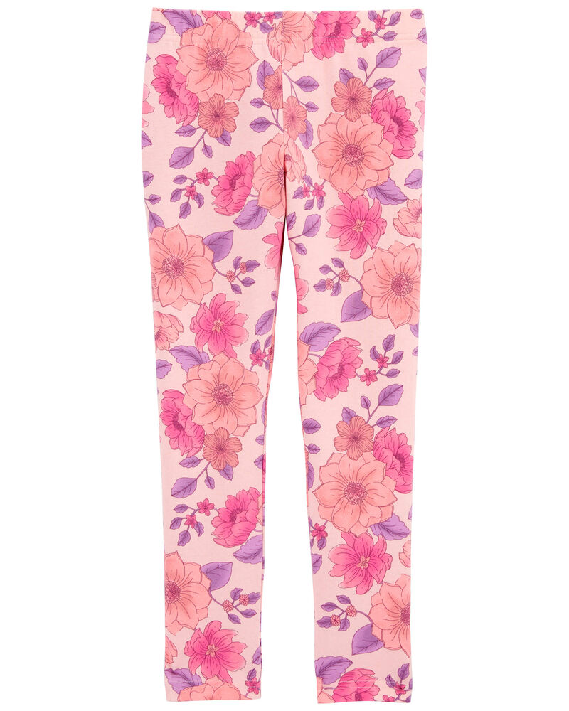 Floral-Print Stretch Leggings - Pink, image 2 of 4 slides