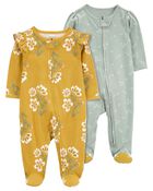 Baby 2-Pack Floral Print 2-Way Zip Cotton Sleep & Plays
, image 1 of 6 slides
