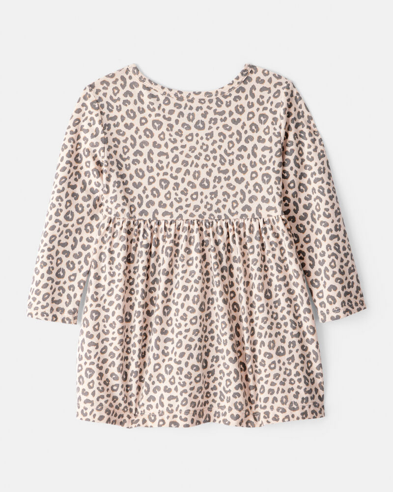 Baby Girl Leopard Print Long-Sleeve Dress - Brown, image 2 of 4 slides