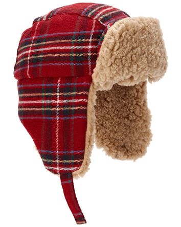 Baby Plaid Fuzzy Trapper Hat, 