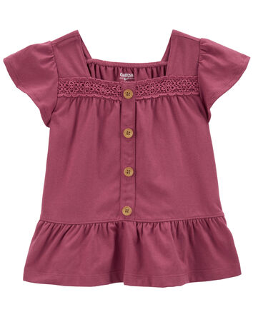 Baby Crochet Flutter Button-Front Shirt, 