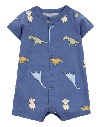 Baby Boy Dinosaur Print Jersey Short-Sleeve Romper - Blue, 