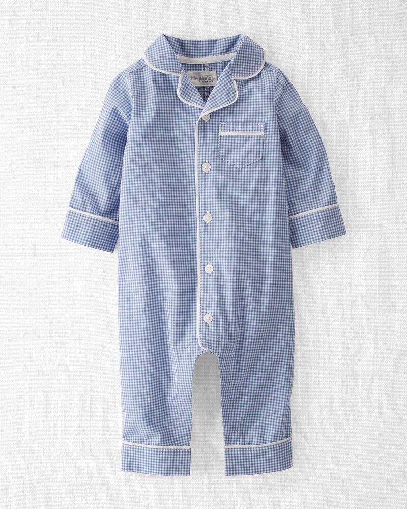 Baby Gingham Print Organic Cotton Coat Style Sleep & Play Pajamas, image 1 of 4 slides