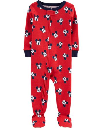 Toddler 1-Piece Mickey Mouse 100% Snug Fit Cotton Footie Pajamas, 