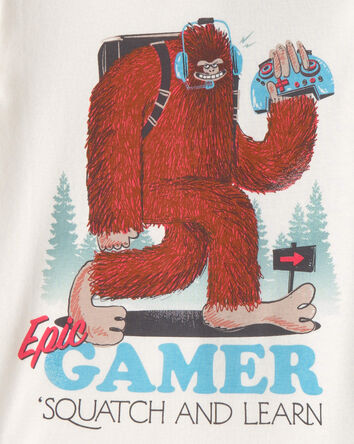 Boys Bigfoot Gamer 100% Cotton Snug Fit 4-Piece Pajama Set - Blue/Ivory, 