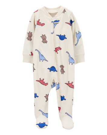 Baby Dinosaur 2-Way Zip Waffle Knit Sleep & Play Pajamas, 