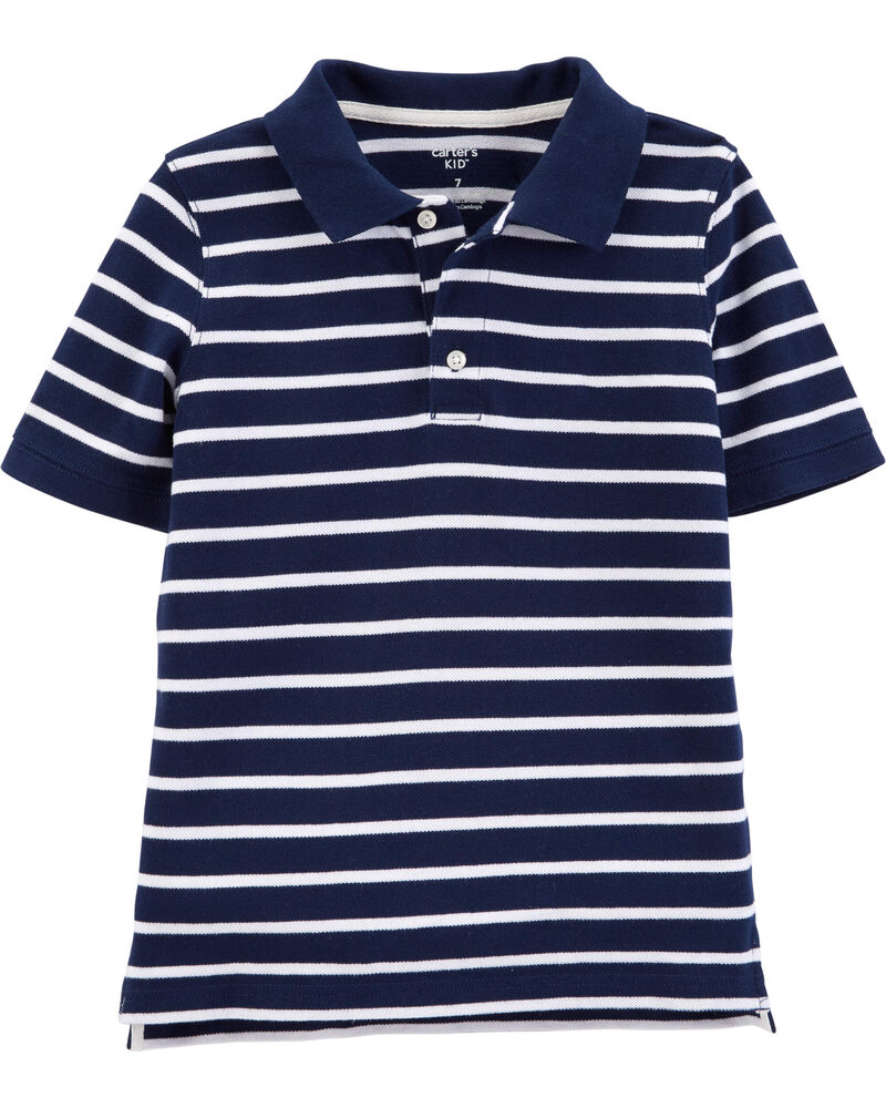Kid Navy Striped Piqué Polo Shirt, image 1 of 1 slides