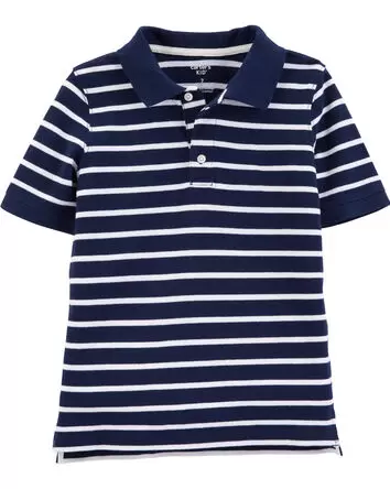 Kid Navy Striped Piqué Polo Shirt, 