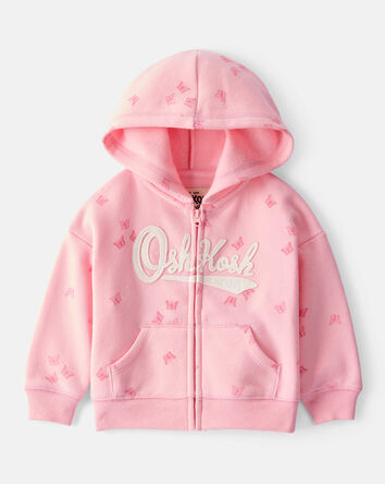 Baby Butterfly Print OshKosh Fleece Logo Zip Jacket - Pink, 