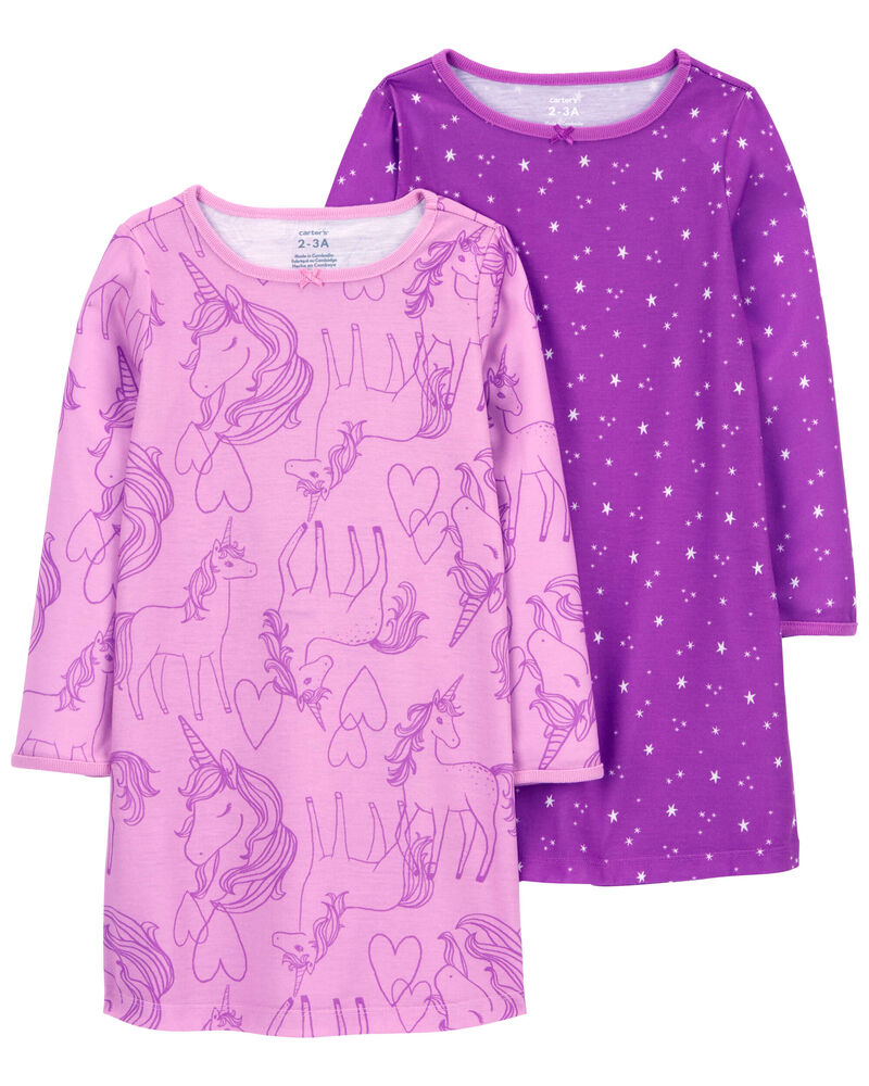 Kid 2-Pack Long-Sleeve Nightgowns, image 1 of 4 slides
