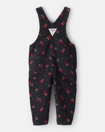 Baby Girl Floral Print Corduroy Overalls - Black, 