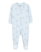 Baby Elephant Print 2-Way Zip Sleep & Play Pajamas - Blue, image 1 of 3 slides