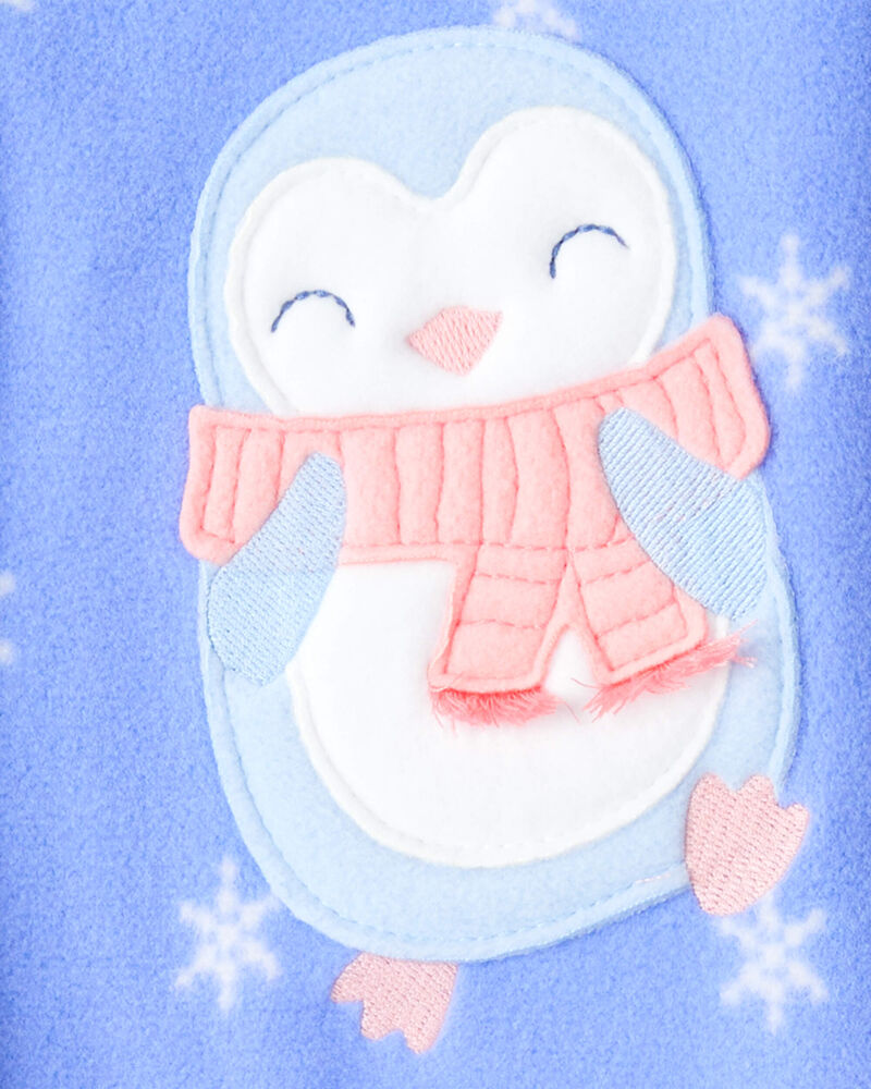 Toddler Girl Penguin Fleece Long-Sleeve Loose Fit 1-Piece Pajamas - Blue, image 4 of 5 slides