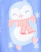 Toddler Girl Penguin Fleece Long-Sleeve Loose Fit 1-Piece Pajamas - Blue, image 4 of 5 slides