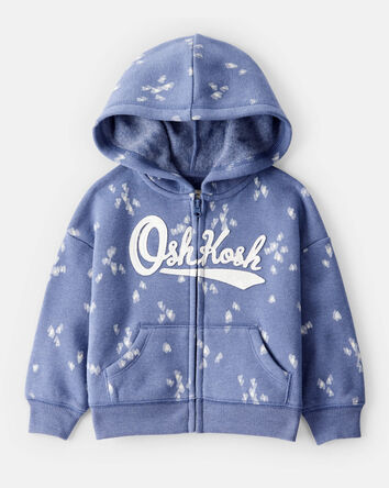 Baby Heart Print OshKosh Fleece Logo Zip Jacket - Blue, 