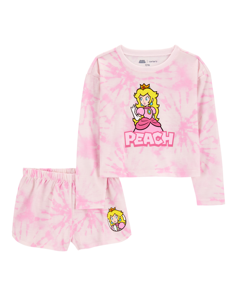 Kid Super Mario Bros™ Princess Peach Print Loose Fit 2-Piece Pajamas - Pink, image 1 of 3 slides