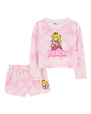 Kid Super Mario Bros™ Princess Peach Print Loose Fit 2-Piece Pajamas - Pink, 