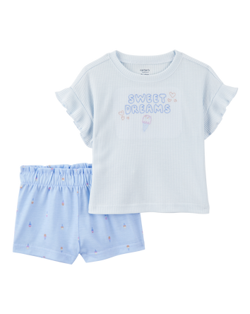 Toddler Girl Ice Cream Print Loose Fit 2-Piece Pajamas - Blue, 
