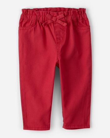 Baby Girl Heart Pocket Twill Pants - Red, 