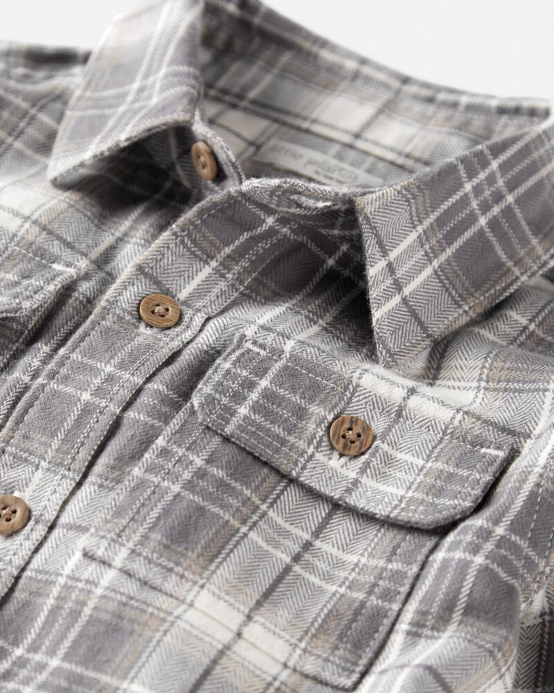 Toddler Organic Cotton Herringbone Button-Front Shirt in Plaid, image 2 of 4 slides