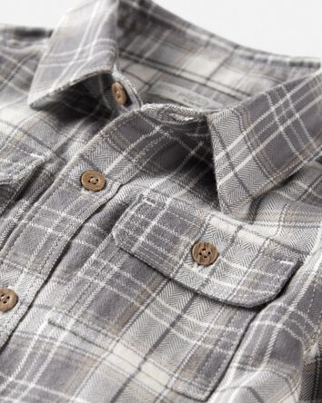 Toddler Organic Cotton Herringbone Button-Front Shirt in Plaid, 