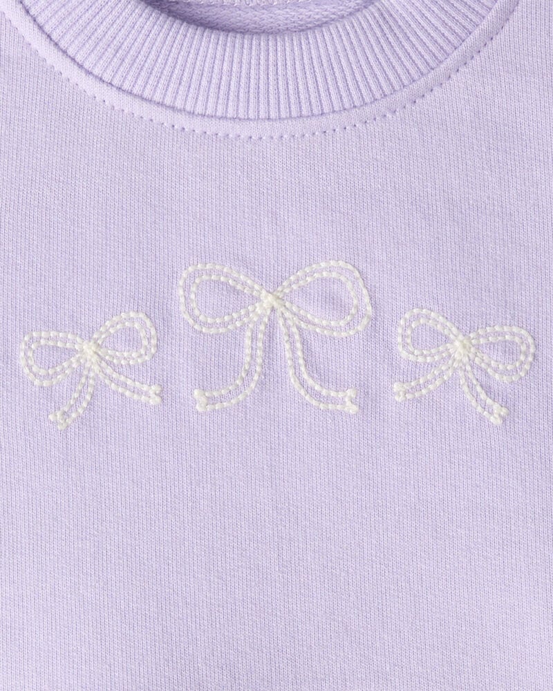 Baby Girl Bow Print Tulle Cotton Dress - Purple, image 4 of 6 slides