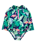 Baby 1-Piece Tropical Flamingo Long-Sleeve Rashguard Swimsuit, image 2 of 5 slides