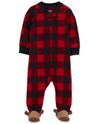 Baby Plaid Fleece Zip-Up Footie Sleep & Play Pajamas, image 1 of 6 slides