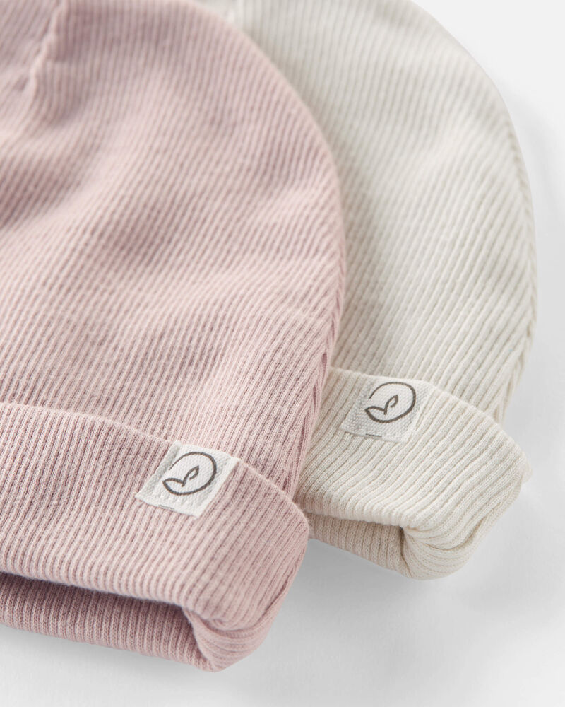 Baby 2-Pack Organic Cotton Rib Caps, image 2 of 3 slides