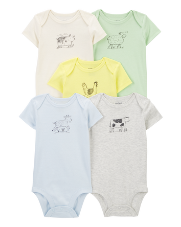 Baby 5-Pack Farm Animal Short Sleeve Bodysuits, 