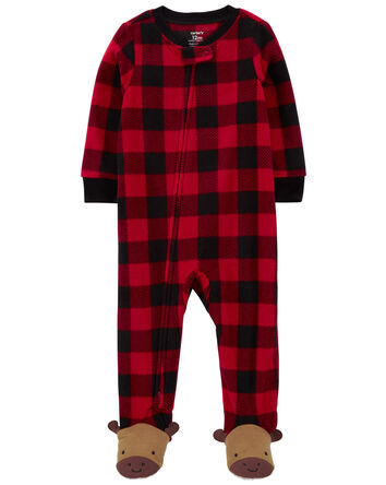 1-Piece Buffalo Check Fleece Footie Pajamas, 