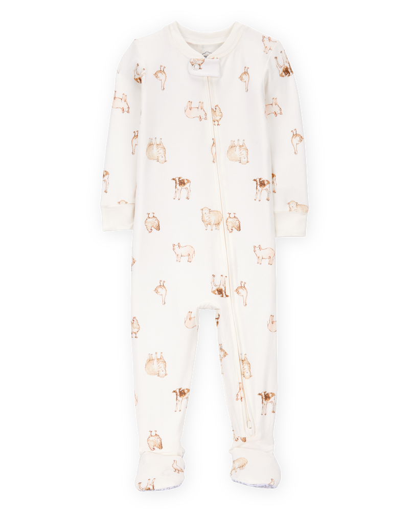 Baby Farm Animals Print PurelySoft Footie 1-Piece Pajamas - Ivory, image 1 of 5 slides