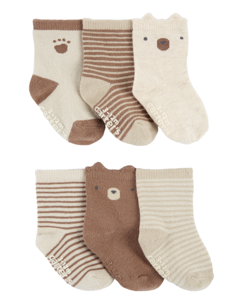 Baby 6-Pack Striped Bear Booties, image 1 of 2 slides