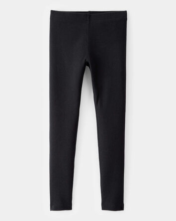Kid Solid Cotton Ribbed Stretch Leggings - Black, 